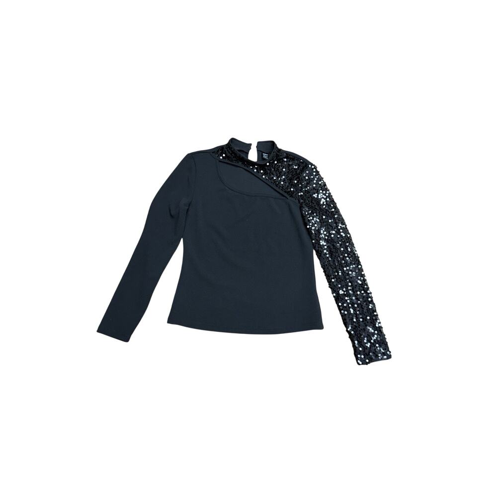 SHEIN Women’s Size M Long Sleeve Top With Open Neck And Sequins Sleeve